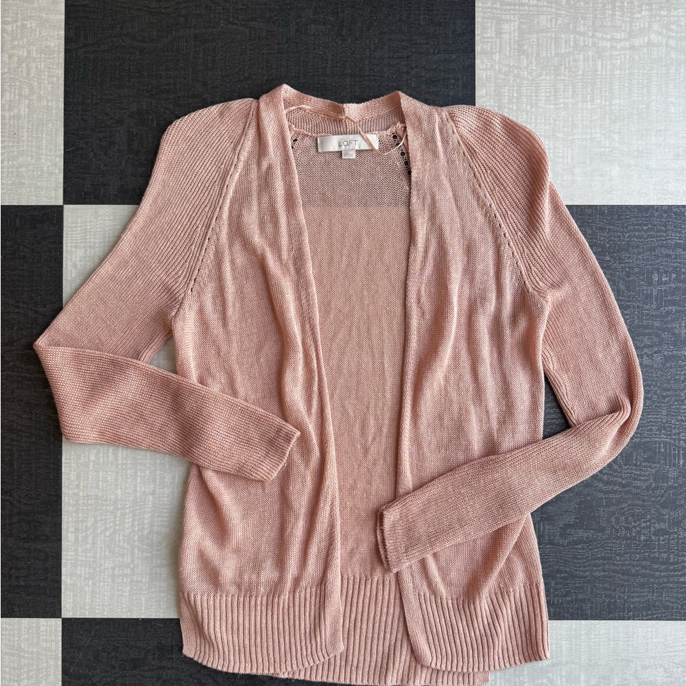 LOFT XS Dusty Rose Open Front Linen Blend Drape Cardigan